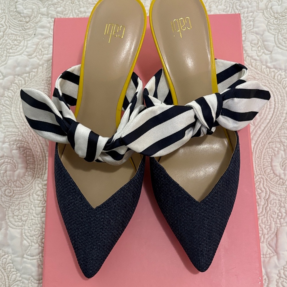 CAbi Women's Navy and White Bow Mules - Picture 2 of 9